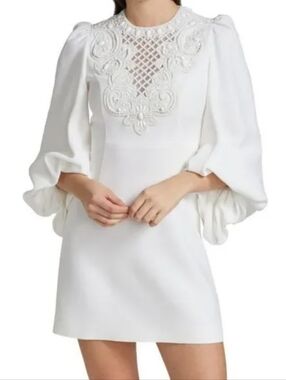 Andrew Gn White Beaded Yoke Puff Sleeve Women’s Dress